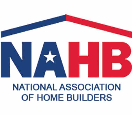 Logo of the National Association of Home Builders (NAHB), featuring the acronym 'NAHB' with a star inside the 'A' and a stylized red and blue roof above the letters.